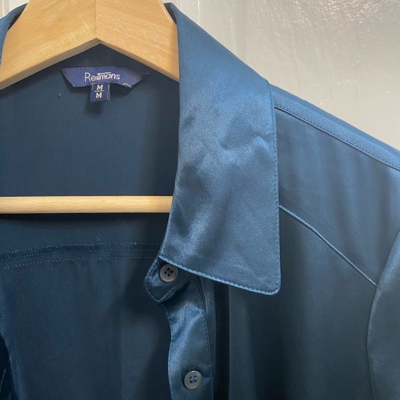 Teal silk button up t shirt - Picture 2 of 3